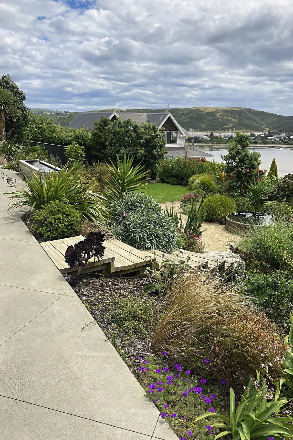 Planted slope above a harbour view, Paremata